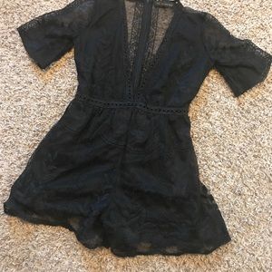 Deep V lace romper
